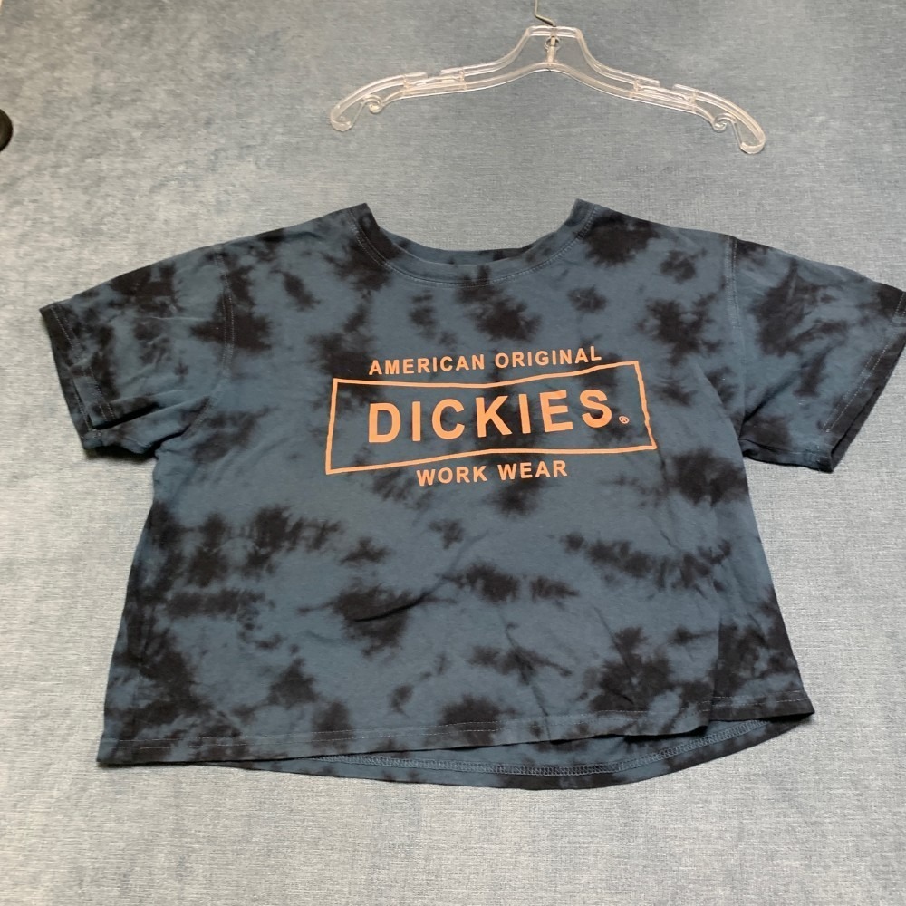 Dickies American Original Crop T Shirt Womens Large Blue Black Tie Dye Workwear